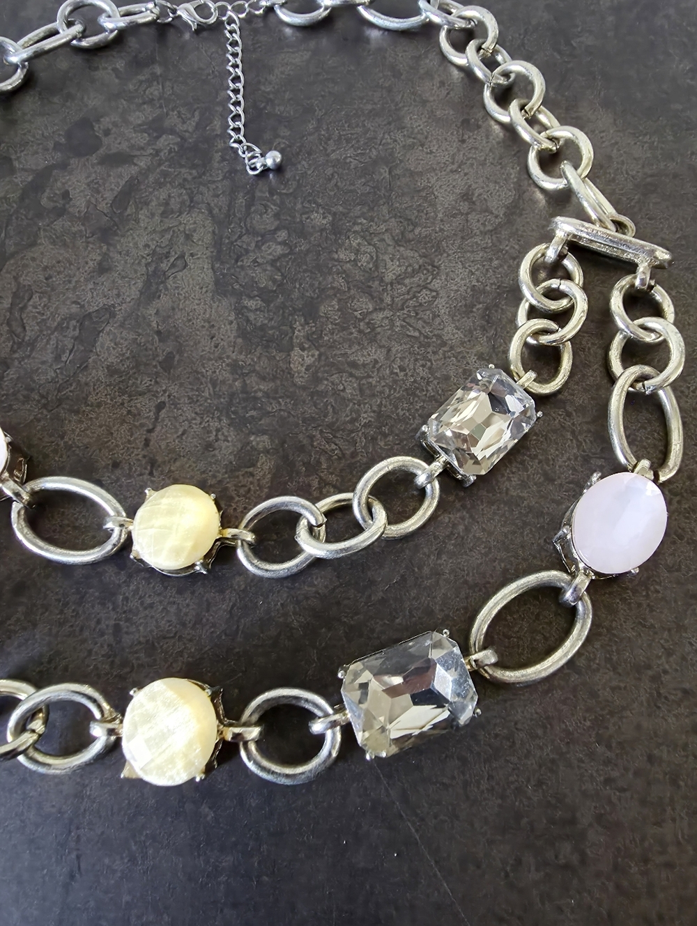 Double Chain Costume Jewelry Necklace With Gems - Picture 2 of 2